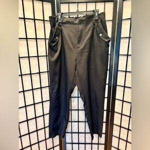 PRETTYGARDEN Black Paperbag Waist Ankle Pants with Pockets - XL